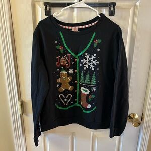 Holiday Time Black and Green Festive Sweater